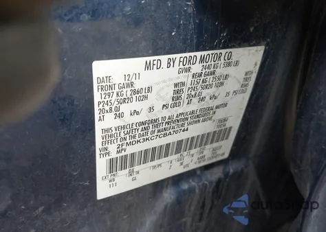 2012 Ford Edge Limited z USA, uszkodzony, nr VIN 2FMDK3KC7CBA70744